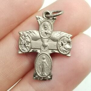 Vintage Sterling Silver Cross Pendant, Saints Religious Charm, BLI, Estate